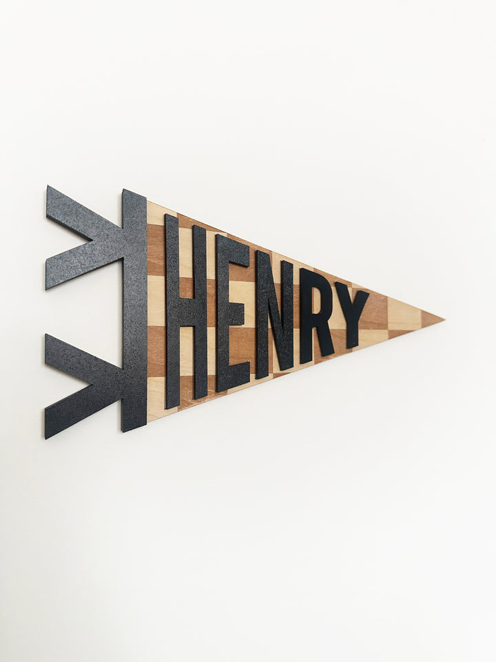 Personalised checkerboard name pennant flag