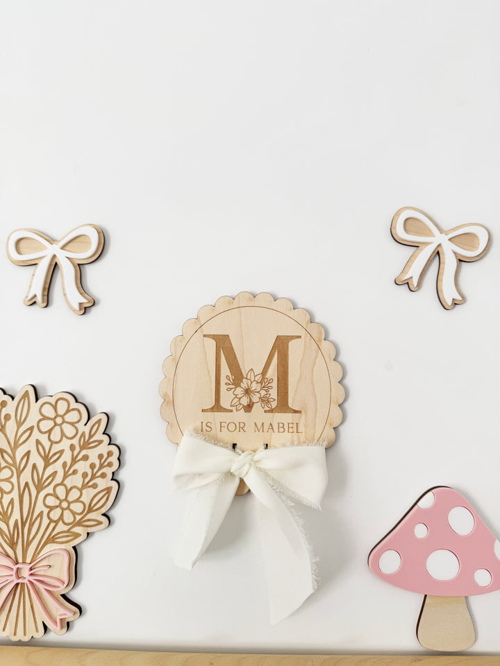 Personalised floral bow initial wall plaque
