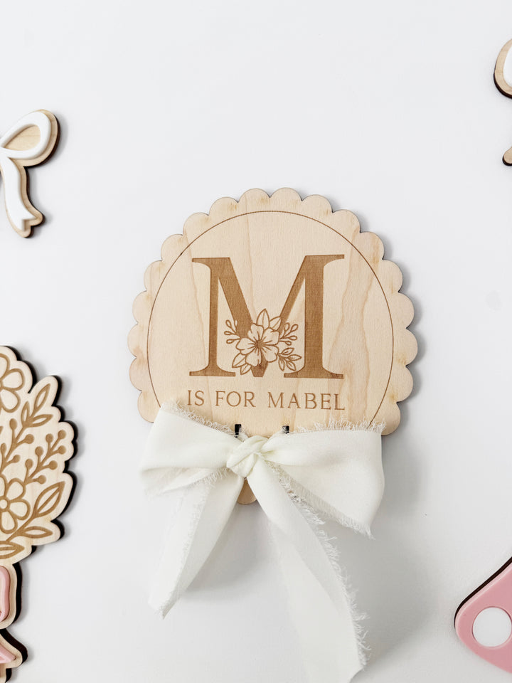 Personalised floral bow initial wall plaque