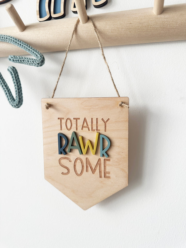 Totally rawrsome dinosaur mini pennant